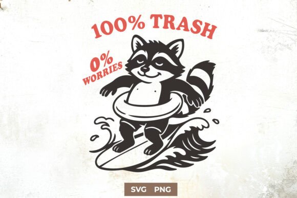 100 Trash SVG – Funny Surfer Raccoon Graphics for Crafts