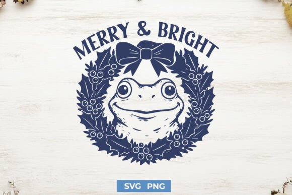 Merry Bright Frog Funny Xmas SVG PNG for Crafts and Graphics