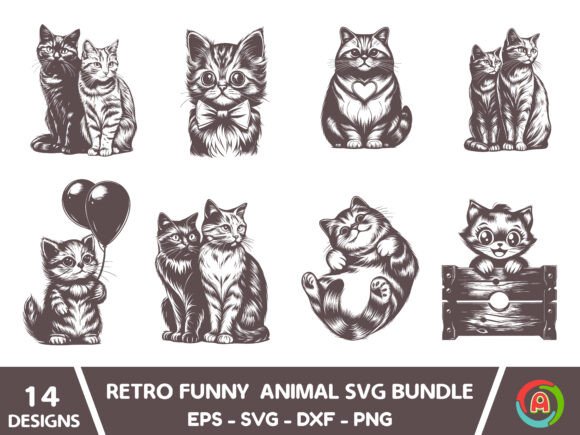 Retro Funny Animal SVG Bundle Graphics for Crafts